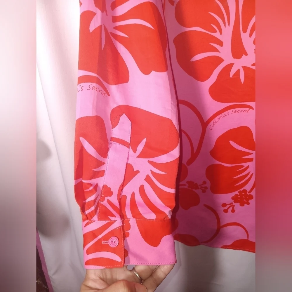 Floral Pink and Red Button-Up Shirt Victory Secret